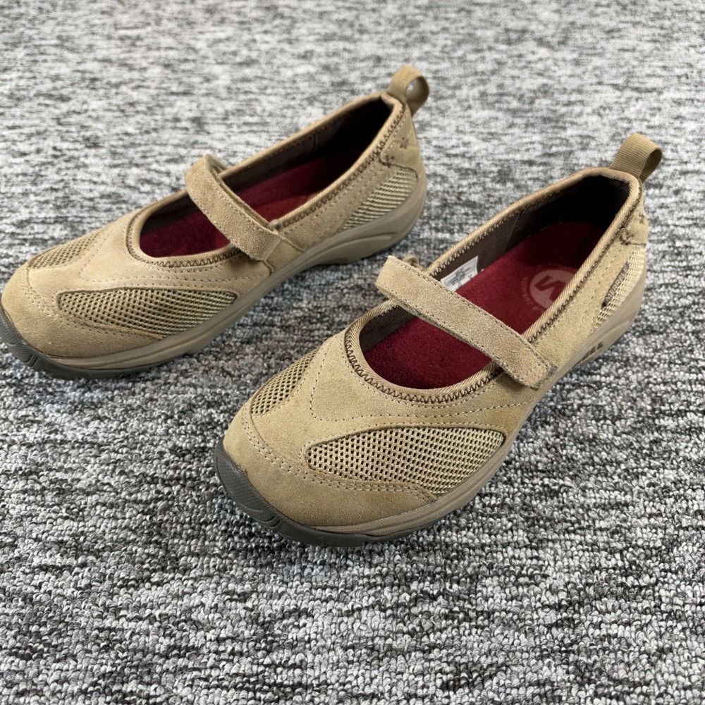 Merrell Encore Strap Women 6 Deep Tan Suede Mesh Mary Jane Walking Shoes J098386
